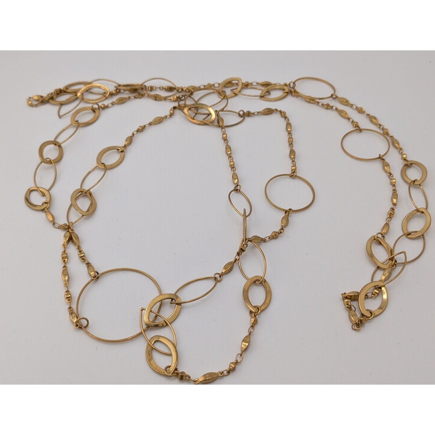 Abstract Glam Gold Tone Opera Chain Necklace With Assorted Links