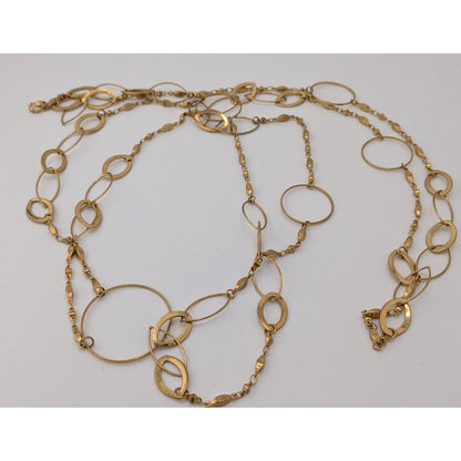 Abstract Glam Gold Tone Opera Chain Necklace With Assorted Links