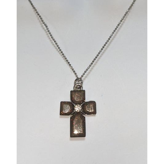 Goth Minimalist Christian Cross Shimmer Pendant Necklace Rhinestone Accent