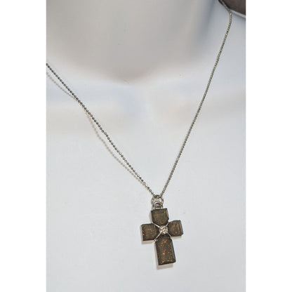 Goth Minimalist Christian Cross Shimmer Pendant Necklace Rhinestone Accent