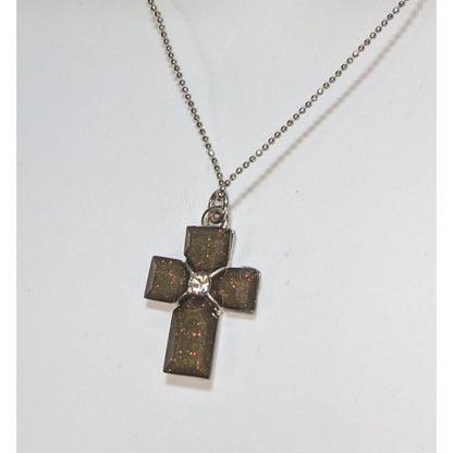 Goth Minimalist Christian Cross Shimmer Pendant Necklace Rhinestone Accent