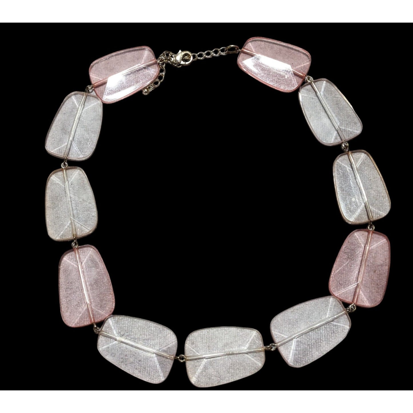 Chunky Pink And Clear Gemmed Statement Necklace