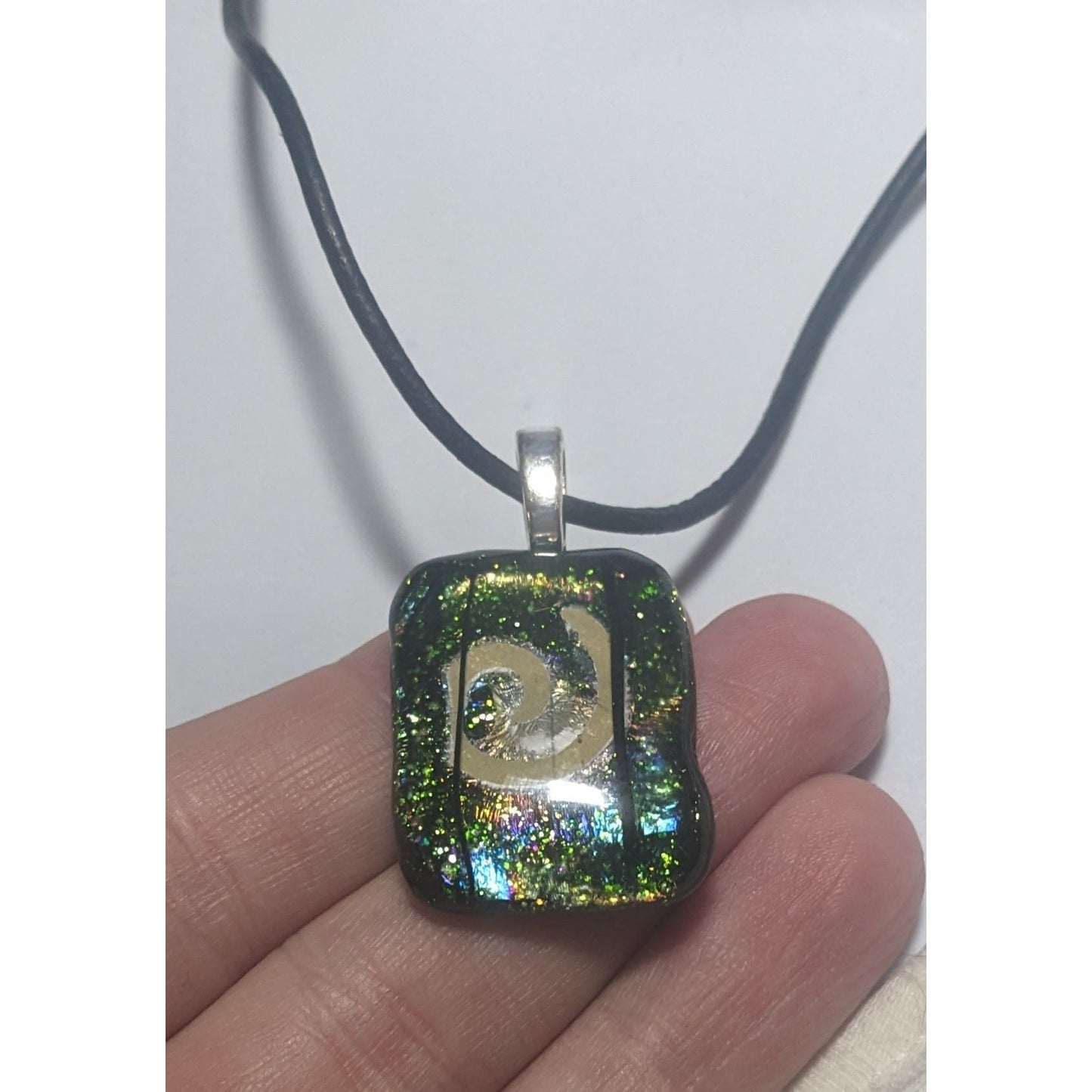 Green Dichroic Glass Swirl Necklace