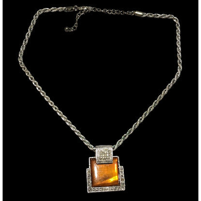 Vintage Honey Glass Geometric Pendant Necklace