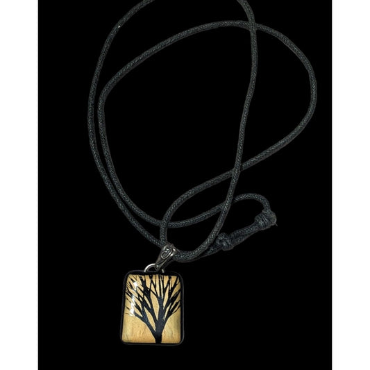 Nature Inspired Painted Tree Glass Pendant Necklace