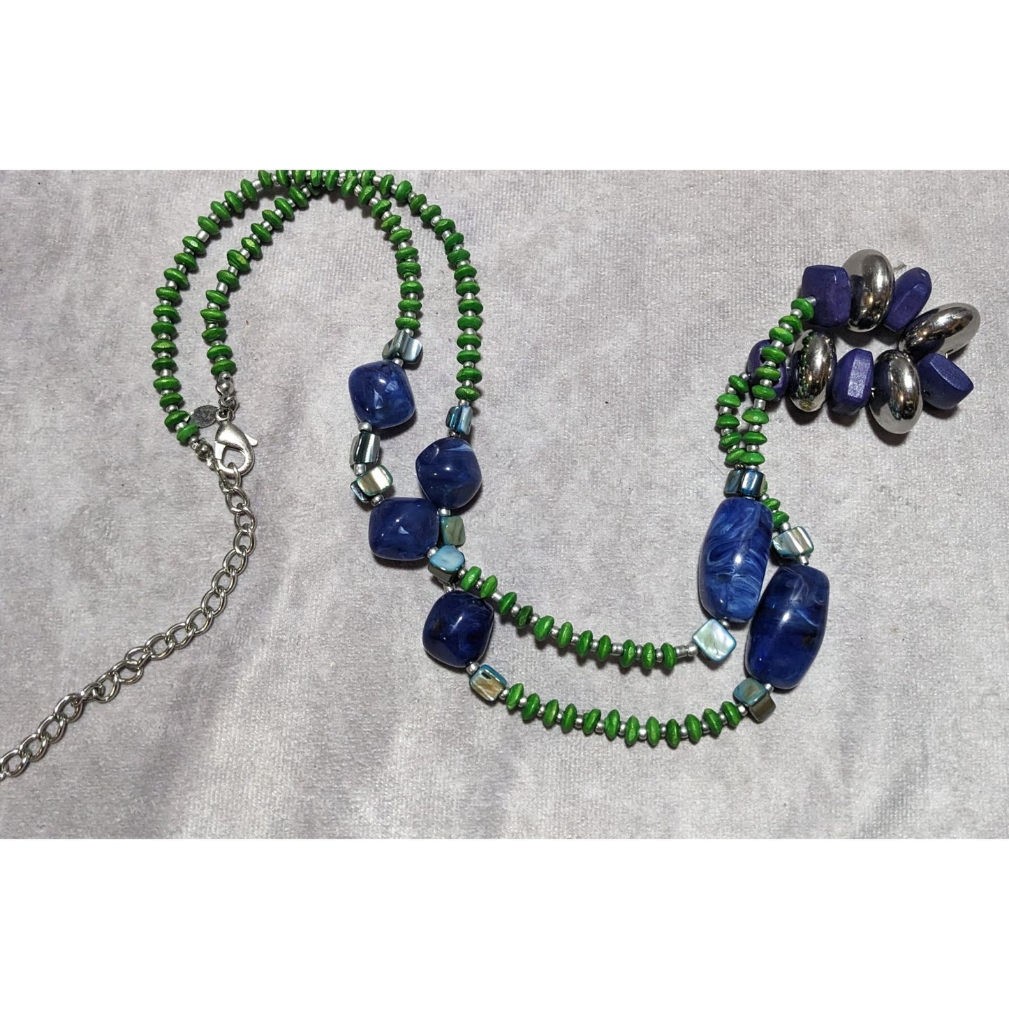 Chico's Long Blue And Green Beaded Necklace