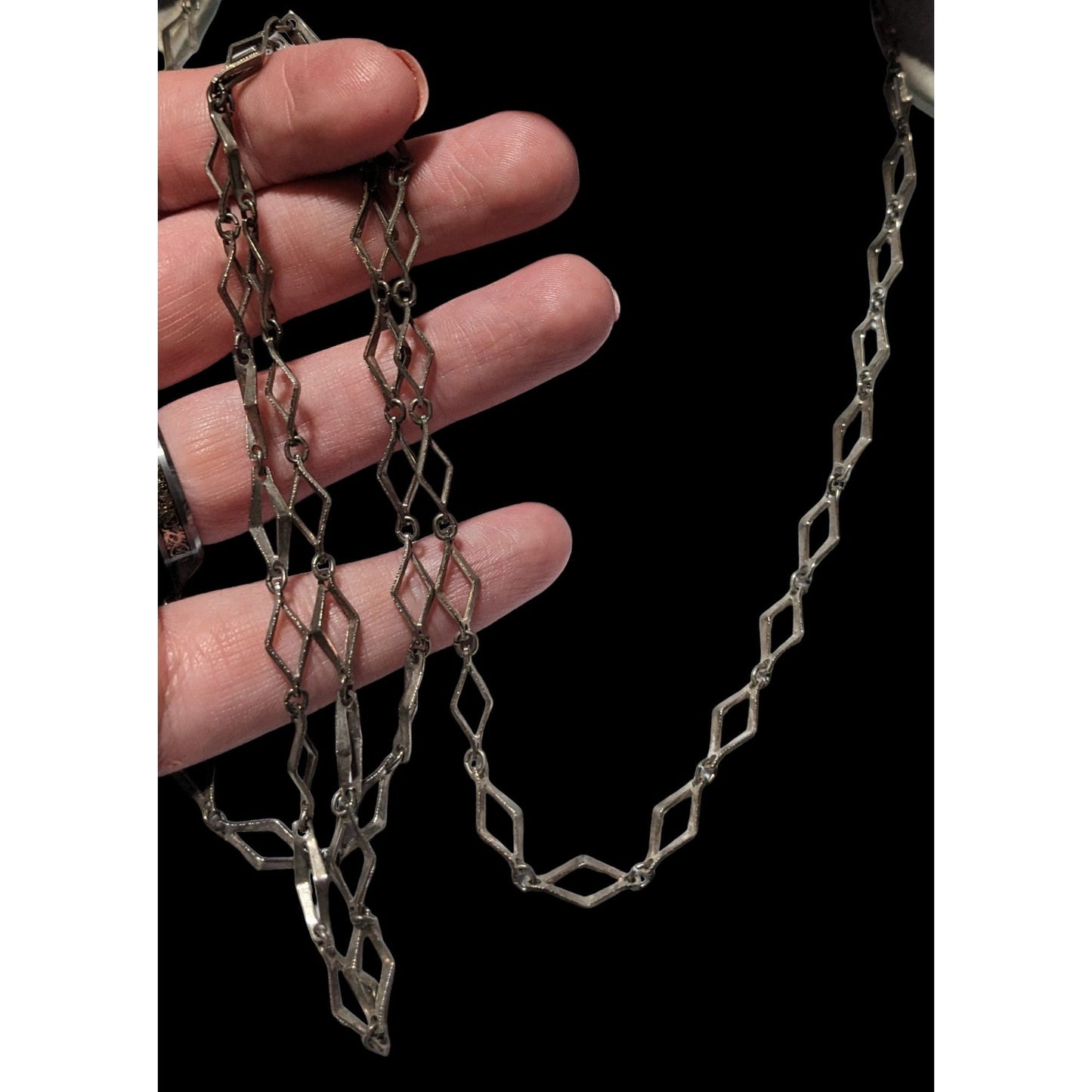 Vintage Silver Diamond Link Chain Necklace