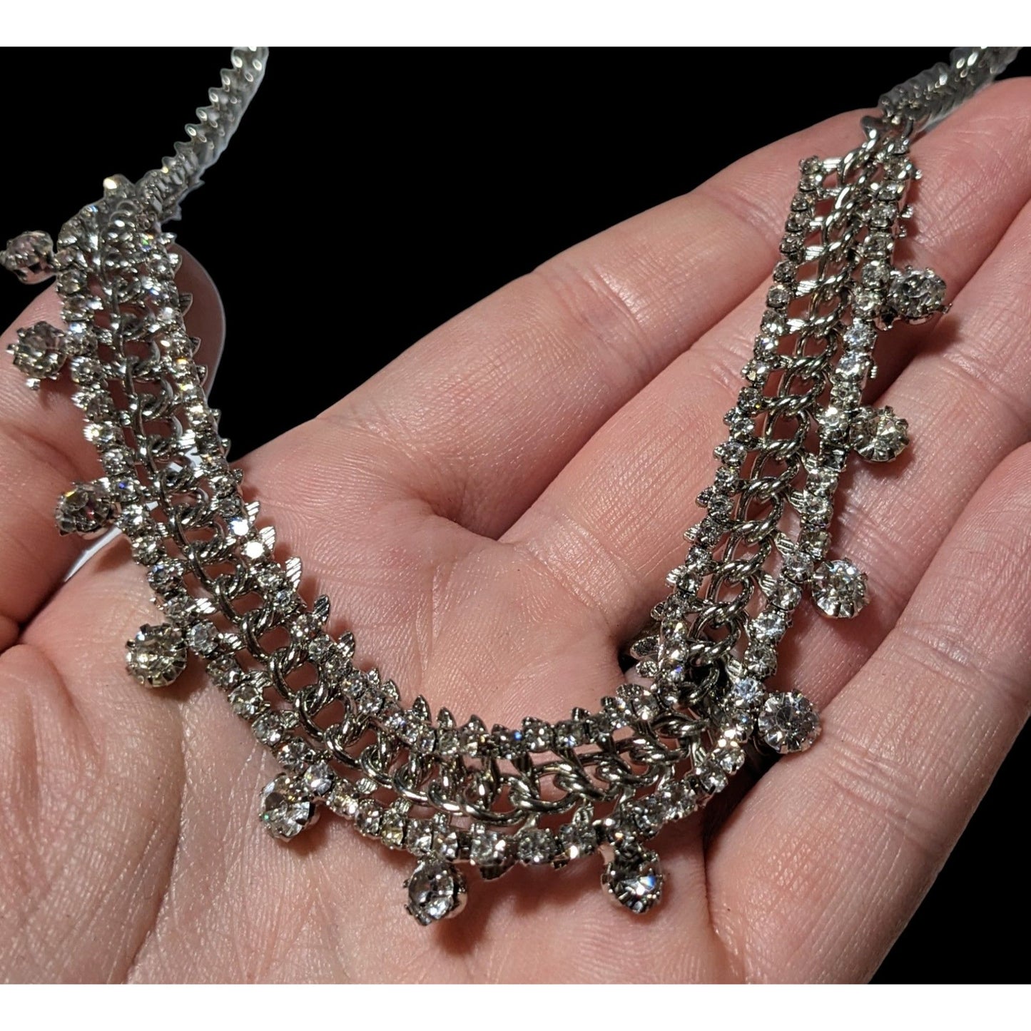 Elegant Silver Rhinestone Statement Necklace