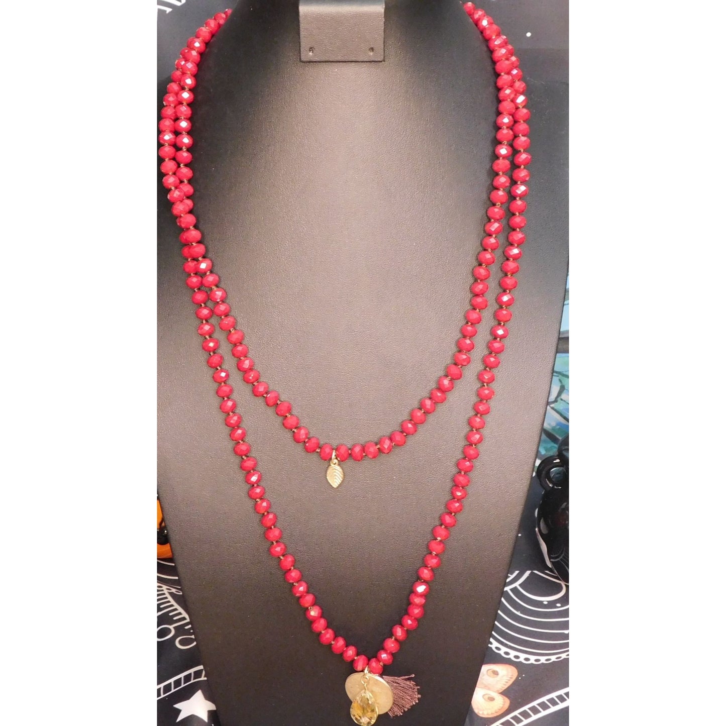 Burgundy Bohemian Glass Beaded Necklaces (Set of 2)