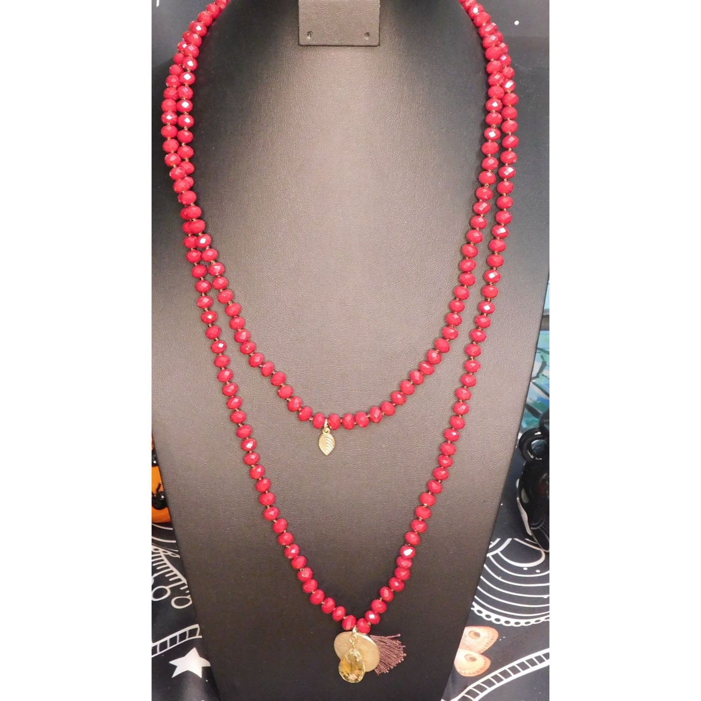 Burgundy Bohemian Glass Beaded Necklaces (Set of 2)