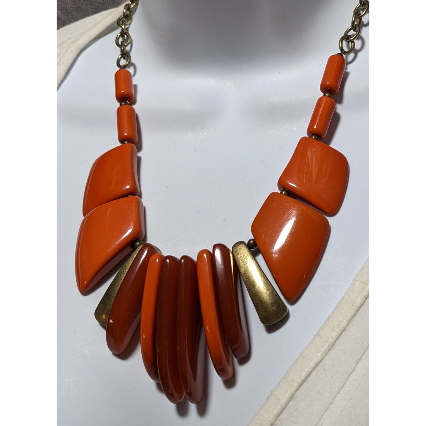 Vintage Chunky Orange Lucite Bib Necklace