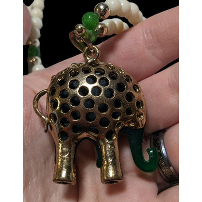 Green And White Bohemian Vintage Style Elephant Necklace