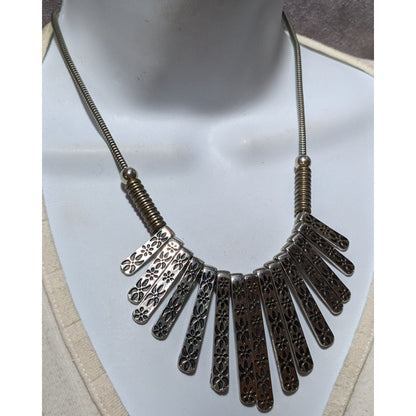 Silver Floral Engraved Graduated Statement Necklace