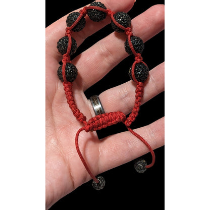 Black Rhinestone Beaded Red Macrame Bracelet