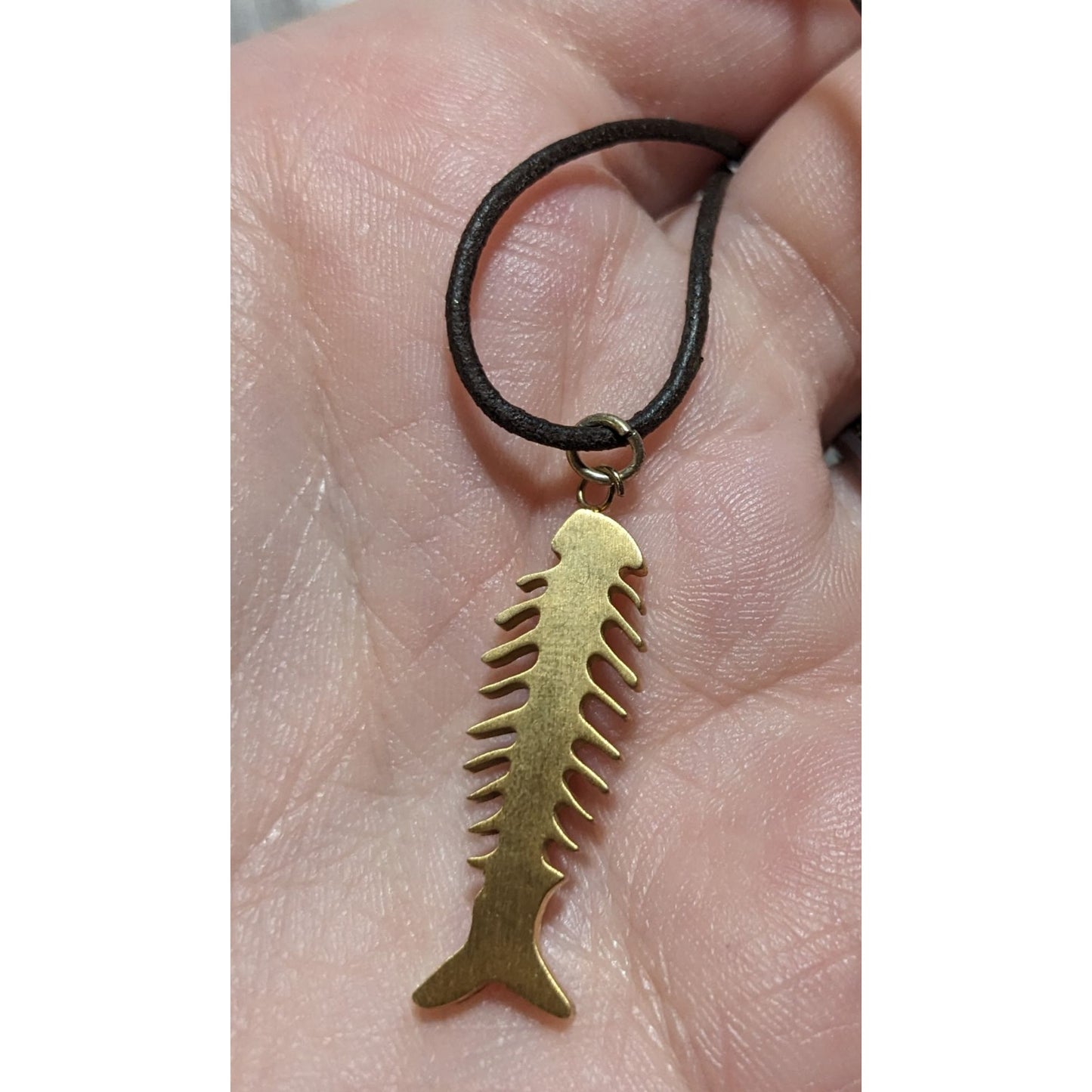 Glam Goth Fishbone Gold Sterling Pendant Necklace