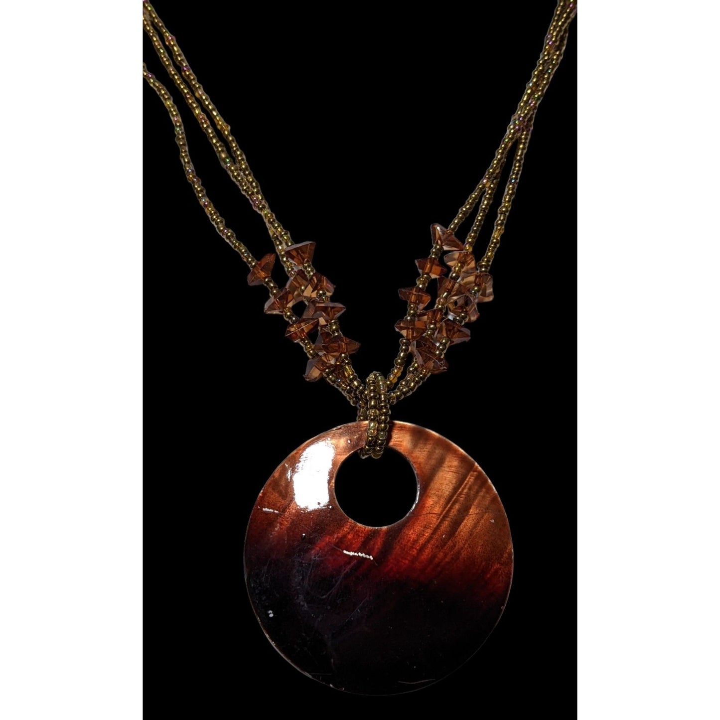 Mermaidcore Brown Beaded Shell Pendant Necklace