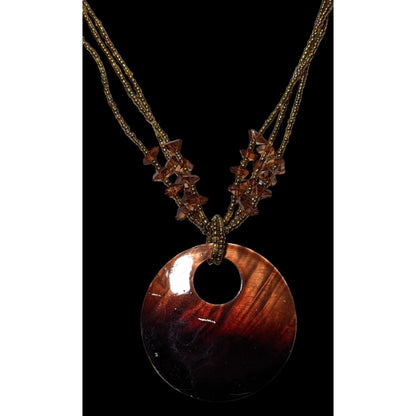 Mermaidcore Brown Beaded Shell Pendant Necklace