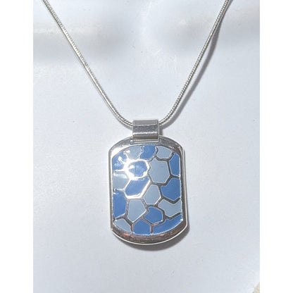 Abstract Blue And Silver Enamel Pendant Necklace