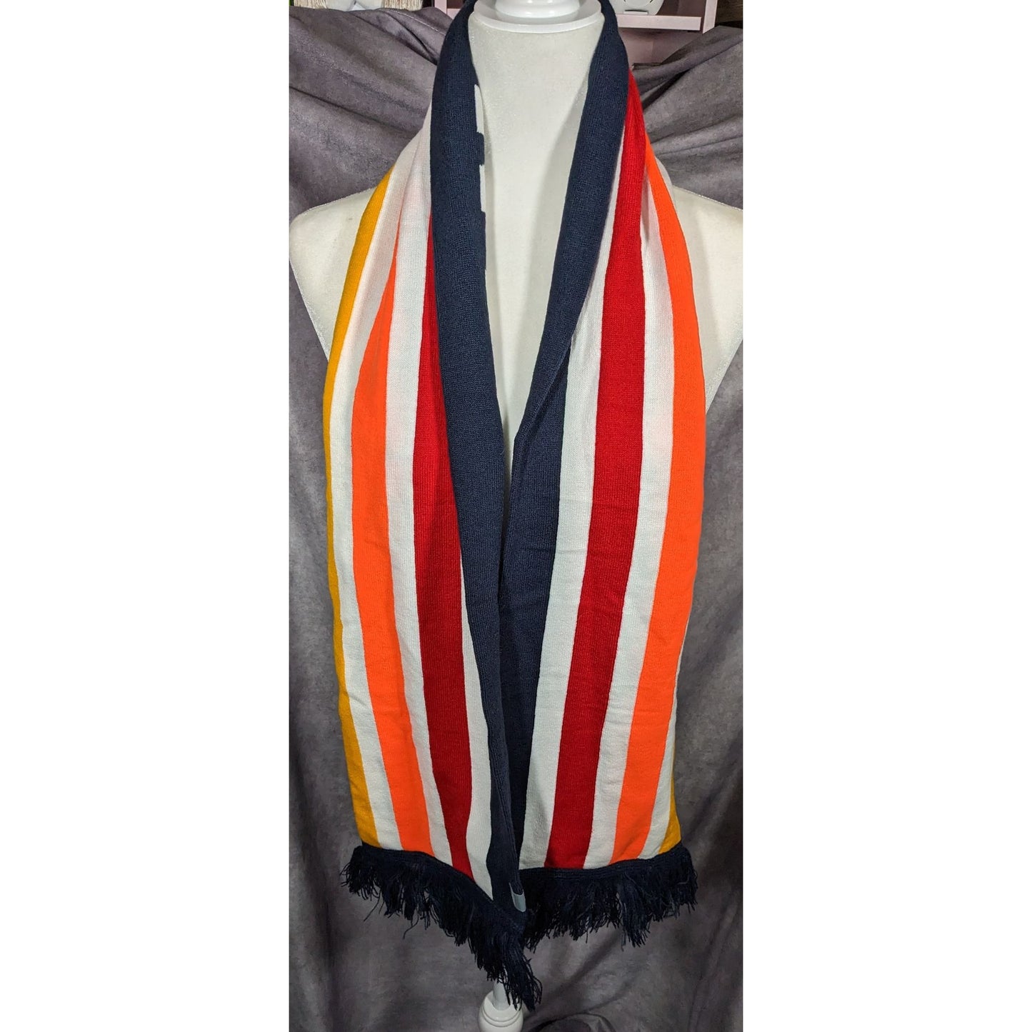 Town Pool Nantucket Navy And Striped Reversible Winter Scarf
