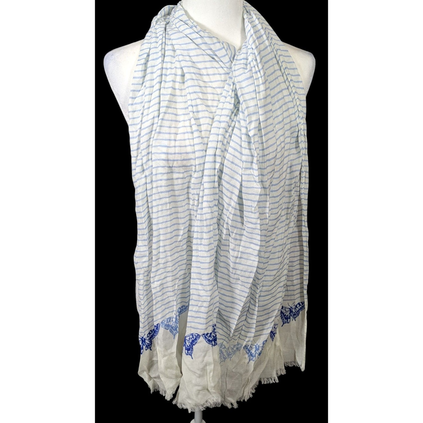 Whimsical Fairy Blue And White Striped Butterfly Scarf