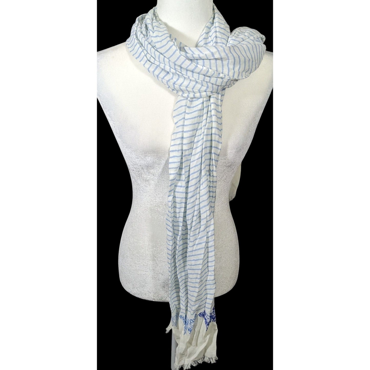 Whimsical Fairy Blue And White Striped Butterfly Scarf