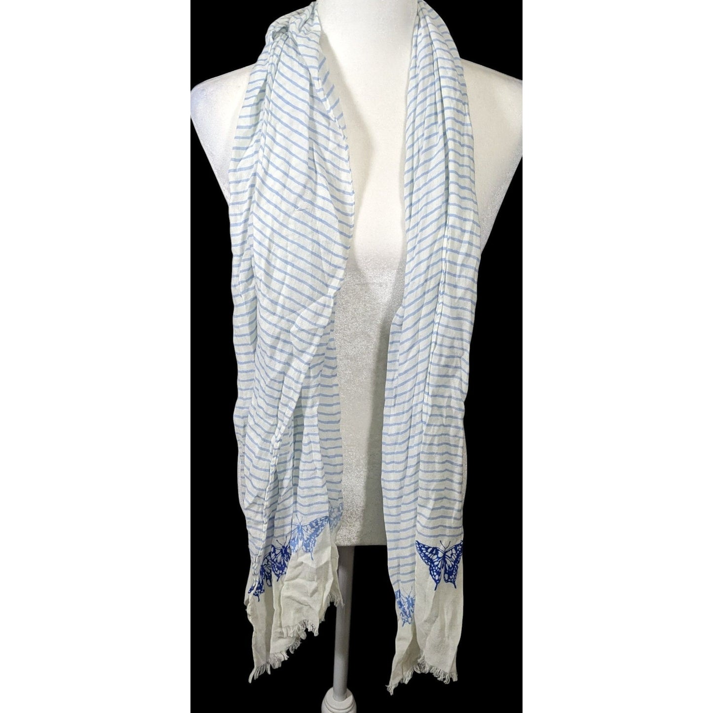 Whimsical Fairy Blue And White Striped Butterfly Scarf