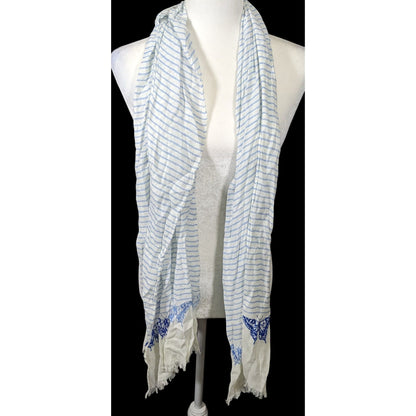 Whimsical Fairy Blue And White Striped Butterfly Scarf