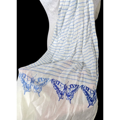 Whimsical Fairy Blue And White Striped Butterfly Scarf