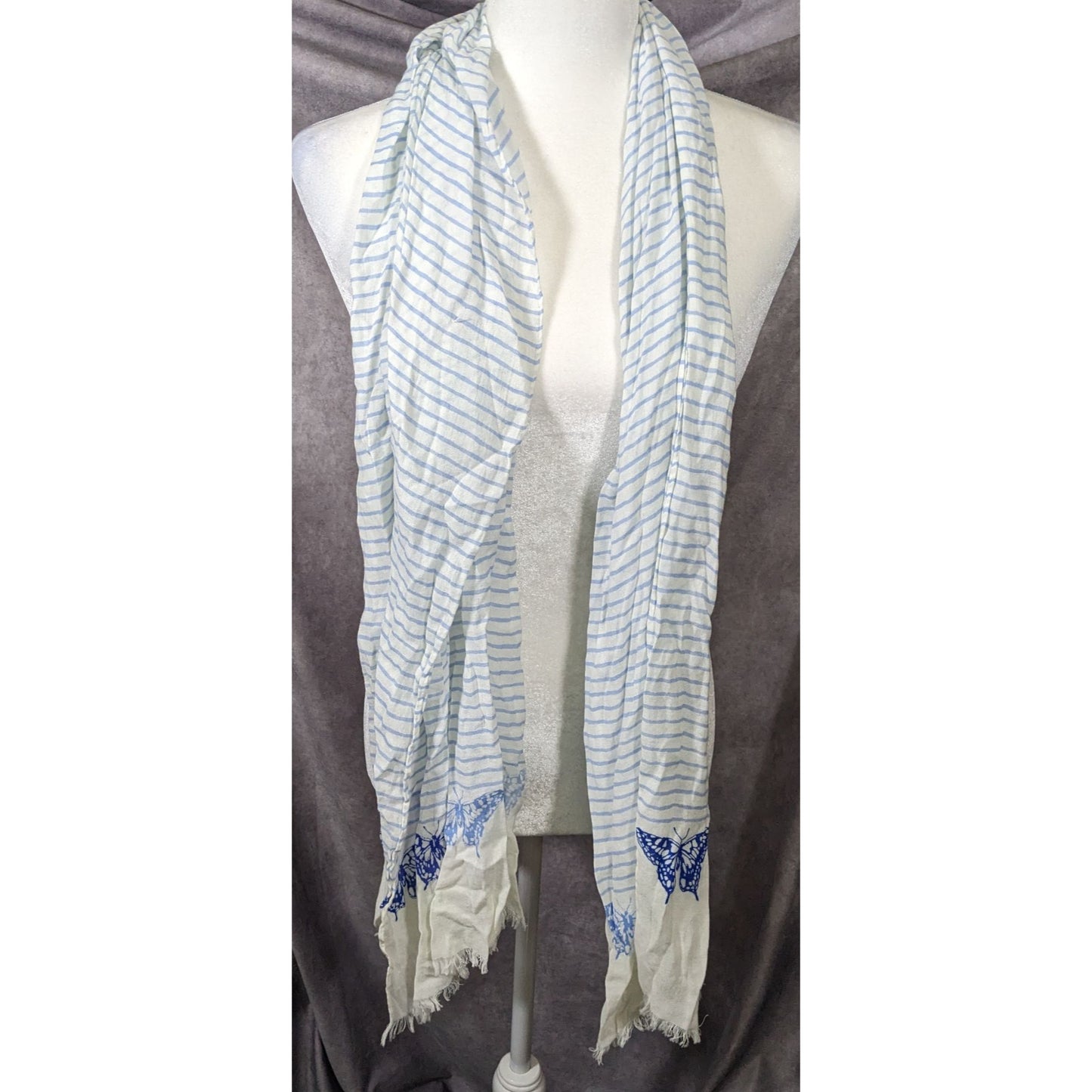 Whimsical Fairy Blue And White Striped Butterfly Scarf