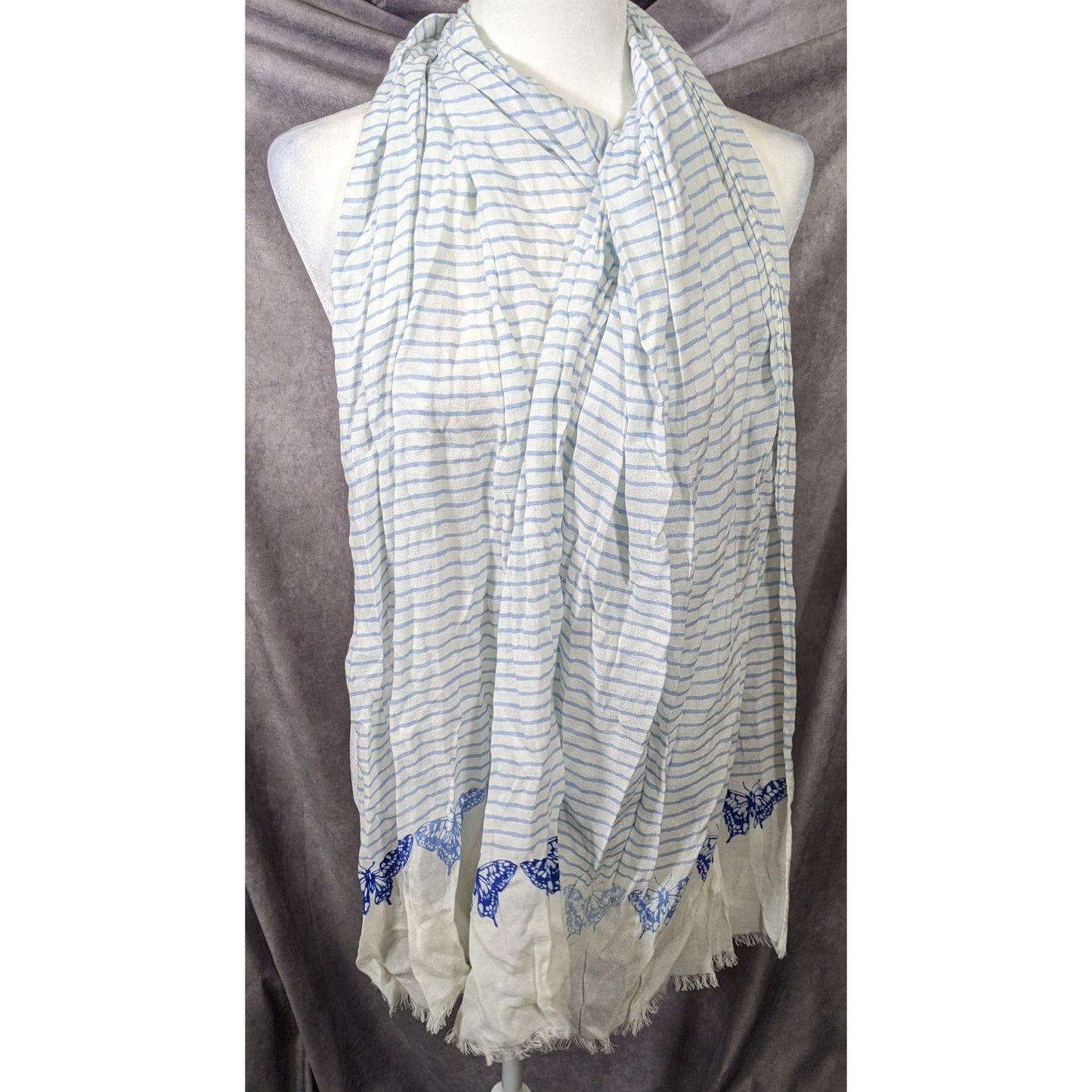 Whimsical Fairy Blue And White Striped Butterfly Scarf
