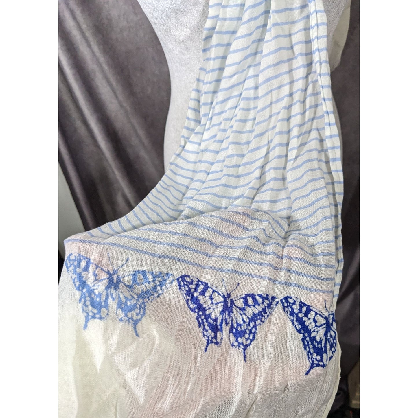 Whimsical Fairy Blue And White Striped Butterfly Scarf