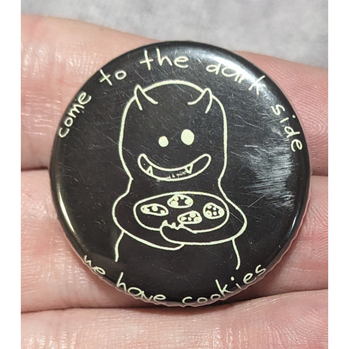 Goth Weirdcore Devil Cookie Dark Side Humor Pinback Button