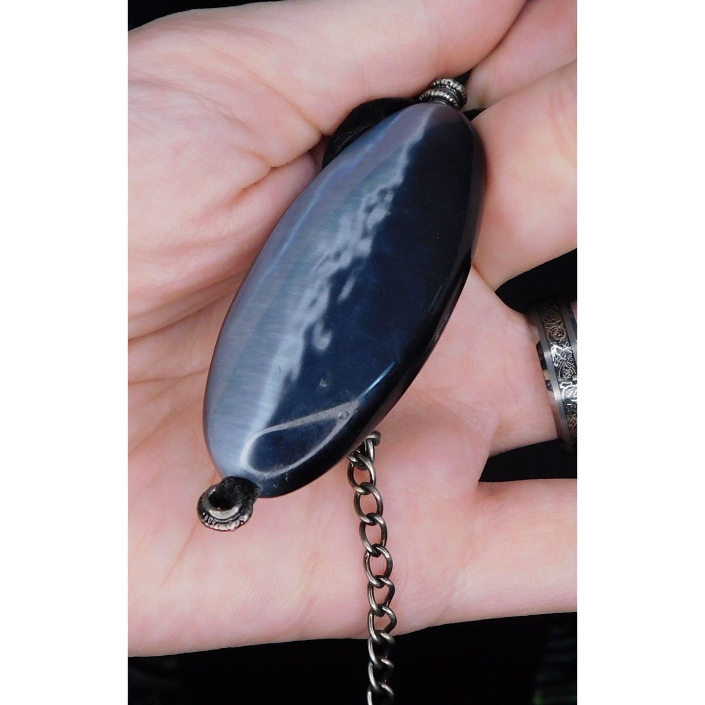 Silver Gothic Cat Eye Glass Pendant Necklace