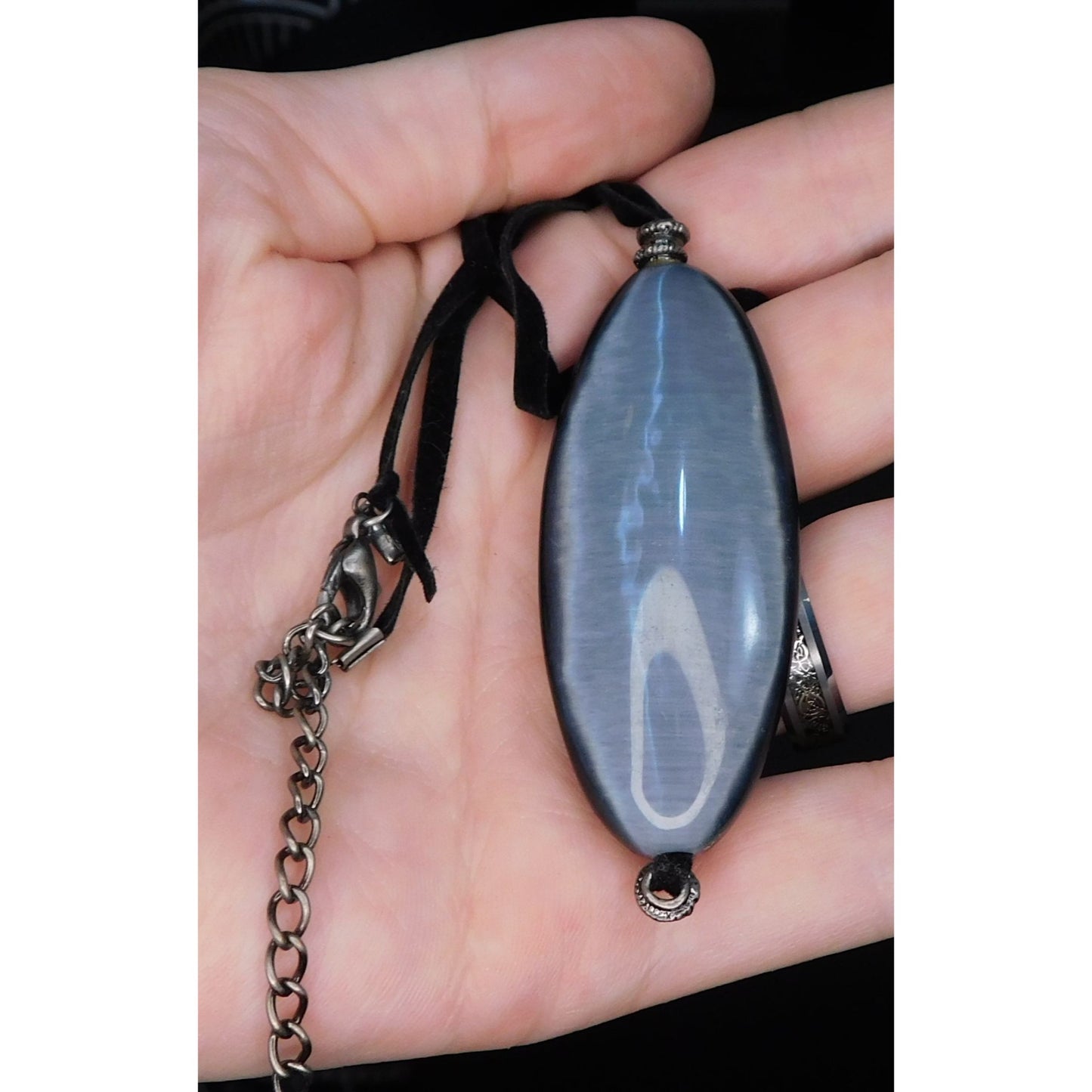 Silver Gothic Cat Eye Glass Pendant Necklace
