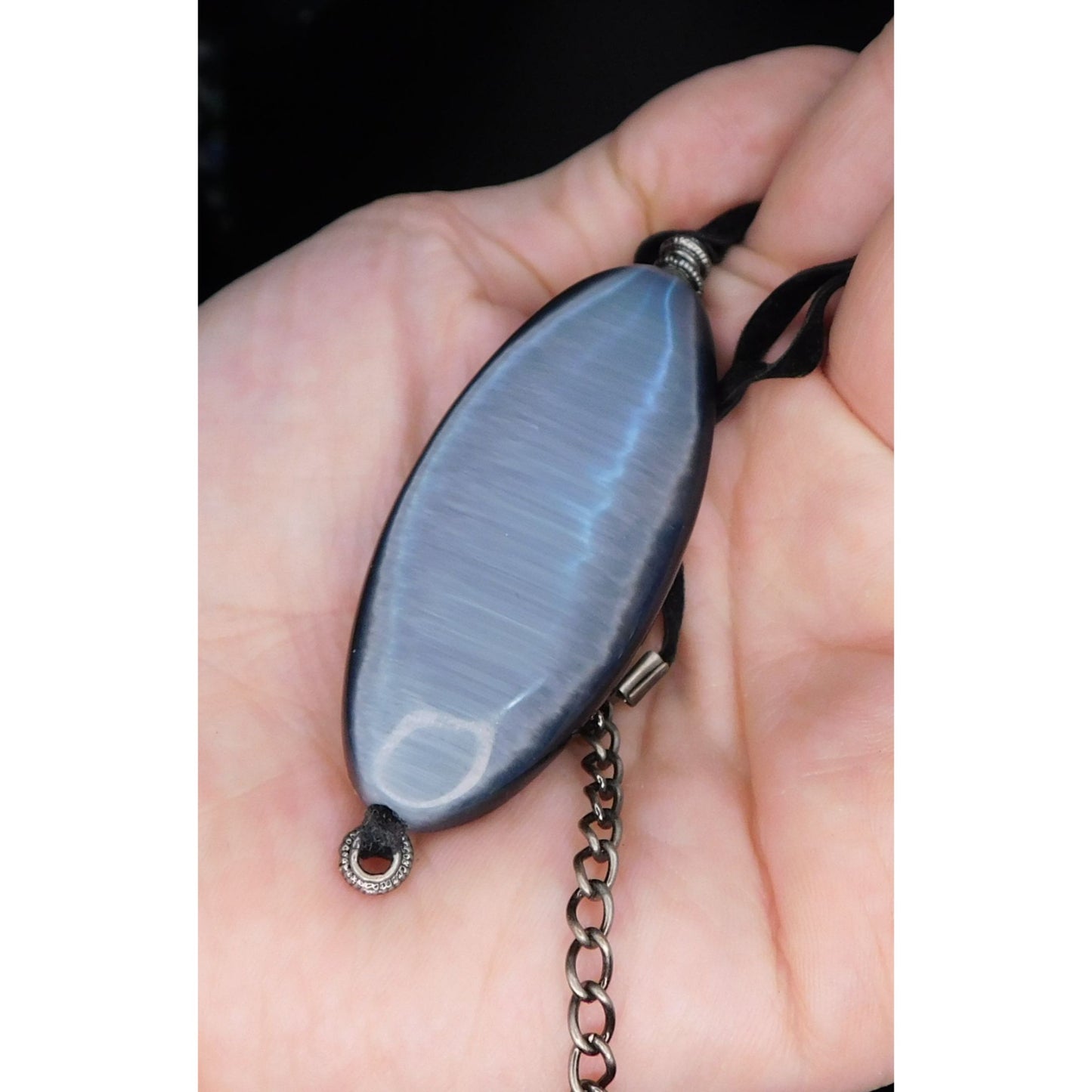 Silver Gothic Cat Eye Glass Pendant Necklace