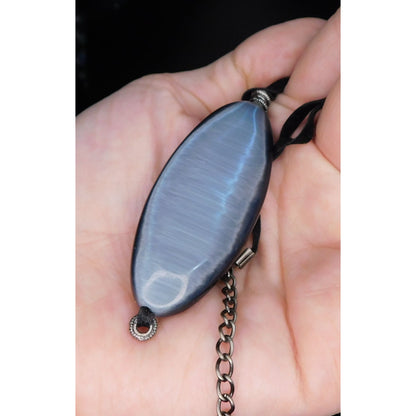 Silver Gothic Cat Eye Glass Pendant Necklace