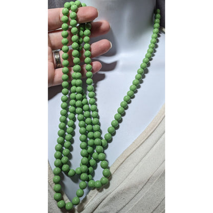 Vintage Pea Green Lightweight Beaded Opera Necklace