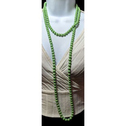 Vintage Pea Green Lightweight Beaded Opera Necklace