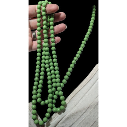 Vintage Pea Green Lightweight Beaded Opera Necklace