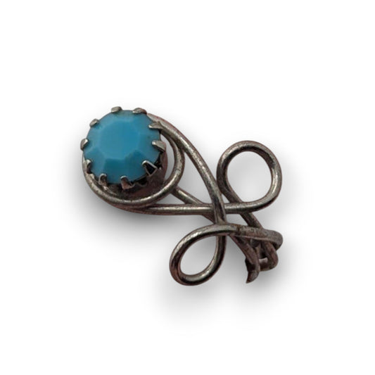 Boho Witchy Artisan Wire Wrap Blue Stone Silver Tone Statement Ring