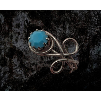 Boho Witchy Artisan Wire Wrap Blue Stone Silver Tone Statement Ring