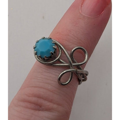 Boho Witchy Artisan Wire Wrap Blue Stone Silver Tone Statement Ring