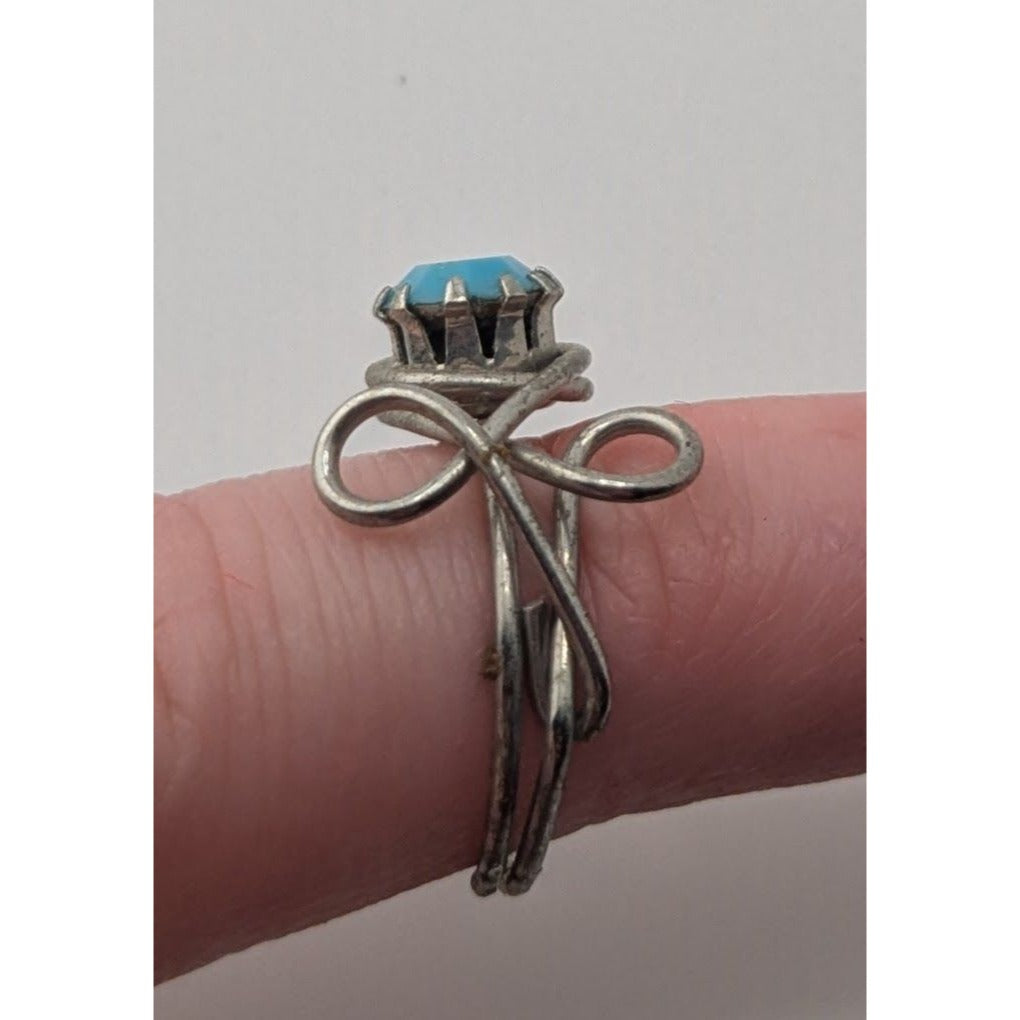 Boho Witchy Artisan Wire Wrap Blue Stone Silver Tone Statement Ring