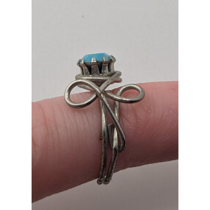 Boho Witchy Artisan Wire Wrap Blue Stone Silver Tone Statement Ring
