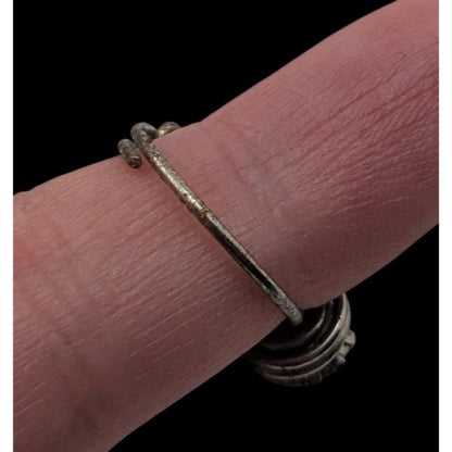 Boho Witchy Artisan Wire Wrap Blue Stone Silver Tone Statement Ring