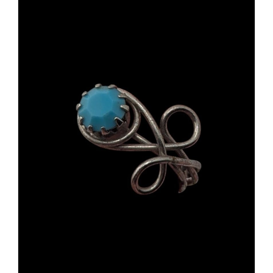 Boho Witchy Artisan Wire Wrap Blue Stone Silver Tone Statement Ring