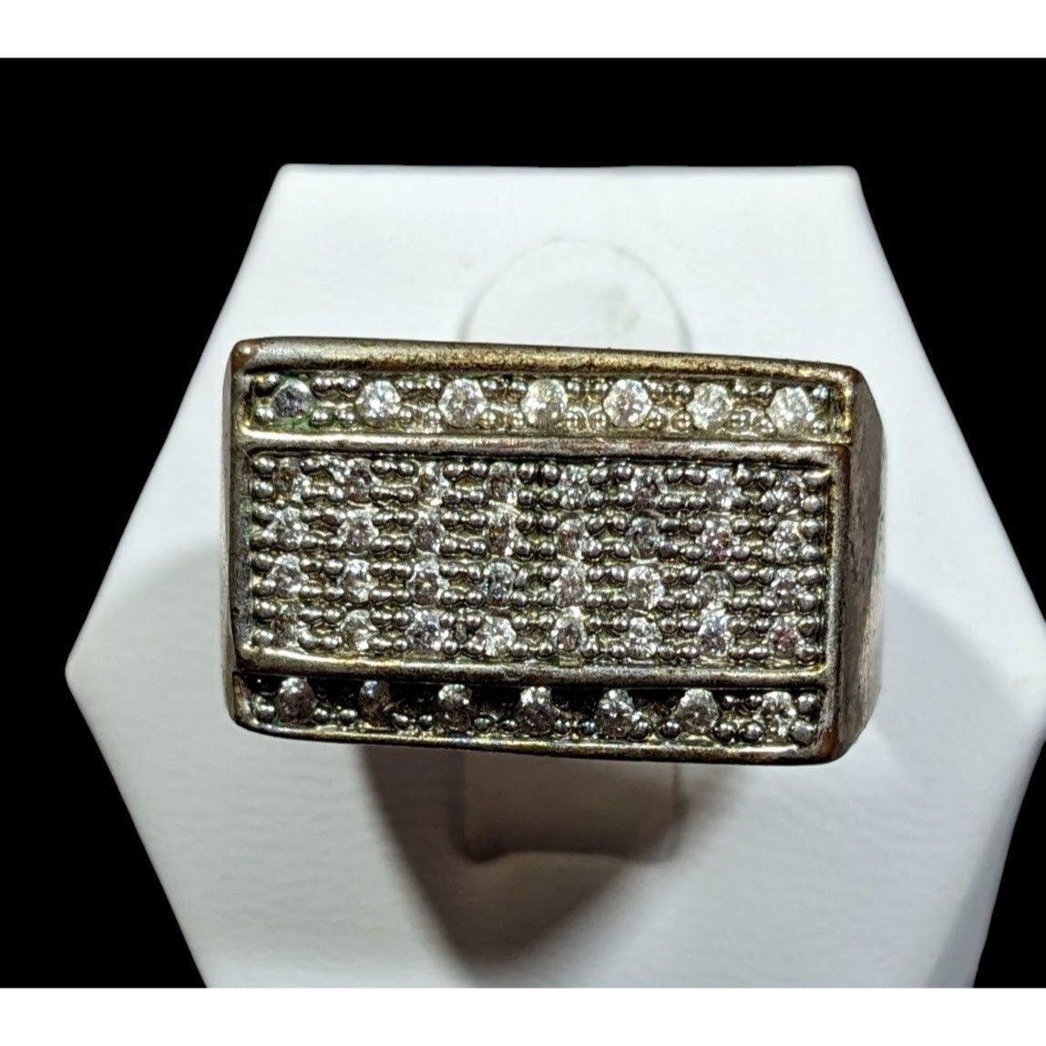 Men's Rectangular 14K Gold Plated Diamond Ring Size 11