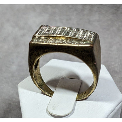 Men's Rectangular 14K Gold Plated Diamond Ring Size 11