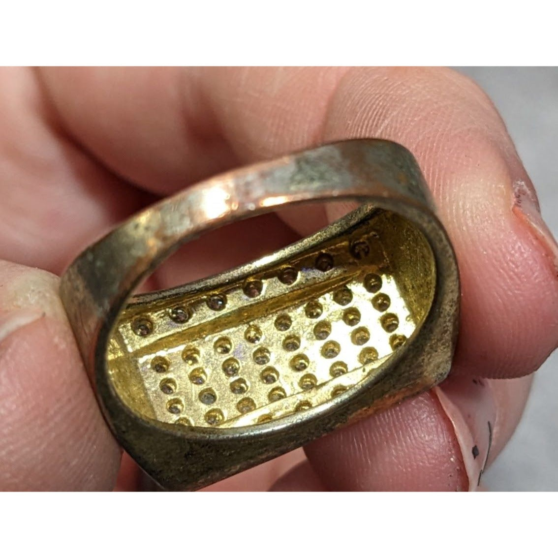 Men's Rectangular 14K Gold Plated Diamond Ring Size 11