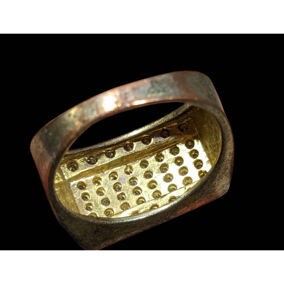 Men's Rectangular 14K Gold Plated Diamond Ring Size 11